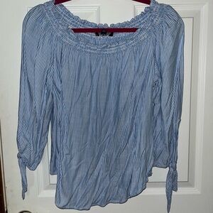 Tommy Hillfiger Off the Shoulder Blue Striped Women's Top Large